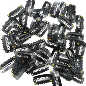 TIHOOD 100PCS Snap Clips for Hair Extensions Weaves U-shape Metallic Wig Clips With Silicon Rubber Small Size Black