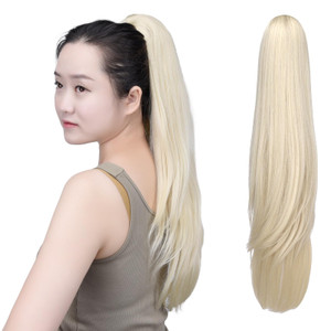 SYXLCYGG Blonde Ponytail Yaki Straight Claw Clip Ponytails 22" 5.5 OZ Synthetic Fake Hair Pieces Women Like Real Hair Fluffy Tangled