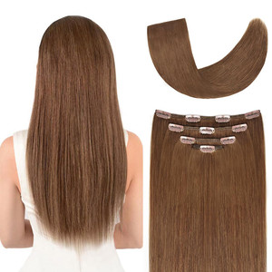 20" Clip in Hair Extensions Remy Human Hair for Women - Silky Straight Long Human Hair Clip on Extensions 75grams 4pieces Ash Brown Color
