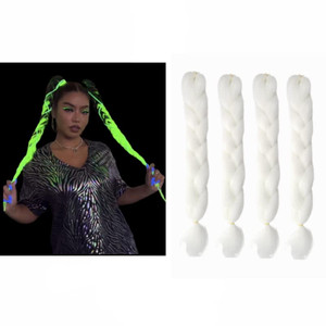Glowing in Darkness Braiding Hair 400g Braiding Hair Jumbo Box Braids Hair Extensions Shining Jumbo Braids Hair Fluorescent Light in Darkness (White)