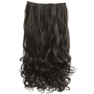 REECHO 18" 1-Pack 3/4 Full Head Curly Wavy Clips in on Synthetic Hair Extensions HE008 Hairpieces for Women 5 Clips 4.0 Oz per Piece - Black Brown