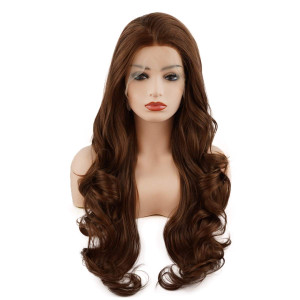 Meiyite Hair Wavy Long 26inch Auburn Brown Blonde Mix Half Hand Tied Heat Resistant Synthetic Lace Front Wigs