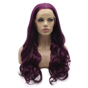 Lushy Wavy Long Purple Wig Half Hand Tied Heat Friendly Synthetic Lace Front Wig