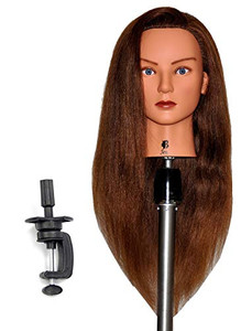 Zvena Beauty 24" Human Hair Cosmetology Mannequin Manikin Training Head with Clamp (24" MEDIUM BROWN (JEN+C))