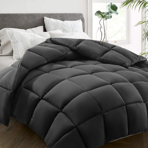 HYLEORY Queen Comforter, All Season Down Alternative Duvet Insert, Winter Warm Quilted Bed Comforter with Corner Tabs,Machine Washable, Dark Grey, 88