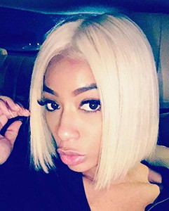 SeraphicWig Blonde Bob Wig Human Hair Short Straight 613 Bob Lace Front Wig Medium Size Cap Brazilian Remy Hair Pre plucked Hairline with baby hair