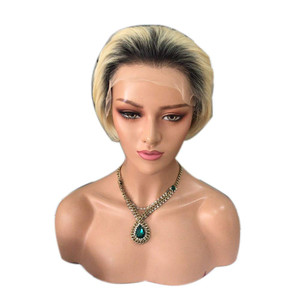 Choshim Hair Ombre 613 Pixie Cut 13x1x5 inch Lace Human Hair Wig Brazilian Natural Straight Hair Dark Roots Blonde Short Length Free Part Pre Plucked