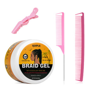 Goiple Strong Hold Braid Gel Good for Twist, Locs, Braids, Edge No Flake Extra Hold High Shine Braiding Gel & Edge Control 8.8oz with Hair Combs