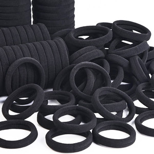J-MEE Hair Bands 100PCS Seamless Cotton Ponytail Holders Scrunchies Hair Accessories for Thick Hair (black)