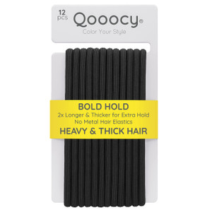 Qooocy Extra Long Hair Tie for Thick and Curly Hair - Elastic Ponytail Holders for Women or Men, No Metal Bands, Long-Lasting Braids Accessories, 12