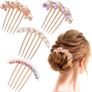Pearl Rhinestones Hair Accessories - Crystals Butterfly Hair Fork Clips for Updo Buns, Decorative French Twist Hair Pins, Vintage Styling Combs for W