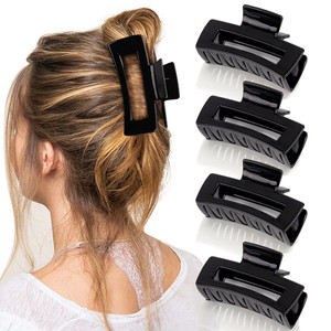 Canitor 4 PCS 4.1 Inch Black Hair Clips - Acrylic Rectangular Women's Barrettes, Jaw Clips for Thick and Thin Hair, Non-slip