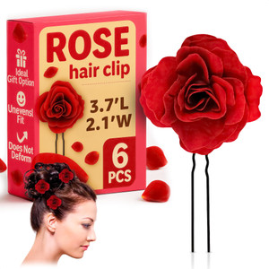 6Pcs Small Red Rose Hair Clip - Pleasant Colors Red Hair Accessories for Women 2.1 x 3.7", Elegant Floral Design for Any Style, Durable Metal Alloy &