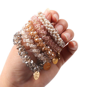 5 Colors BetterJonny Elastic Crystal Hair Accessories - Pearls Ponytail Holders, Head Bands