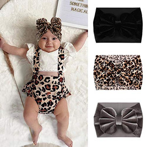 YanJie Leopard Baby Girl Hair Bow Headbands Soft Velvet Baby Bows Newborn Handmade Hair Hairbands Accessories Wide Headwraps for Toddler Kids Infant