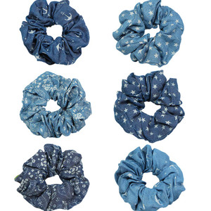6 Pcs Denim Hair Scrunchies Accessories - Cloth Blue Hair Ties Scrunchy for Woman Girls - Elastic Hair Bands Ropes Ponytail Holders