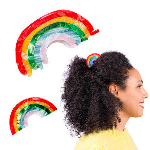 2 PCS Rainbow Hair Claw Clips for Thin & Thick Hair - Non-Slip Barrette Jaw Clamps, Fashion Acetate Hair Clips & Accessories for Women Girls