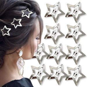 Sliver Star Hair Accessories for Girls, Women - Kawaii Small Snap Hollow Out Metal Hairpins, Pentagram Barrettes, Cute Hair Pins, 10pcs/set
