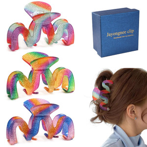 Jayongnee 3Pcs Hair Claw Clips for Women: Nonslip Clips for Thick and Thin Hair (Multi-colored8)