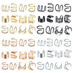 mdgfge 48PCS Gold Silver Black and Rose Hair Braids Dreadlock with Crystal Rhinestone Beads Accessories Non-Piercing Ear Clip Beard Beads Cuffs Clip