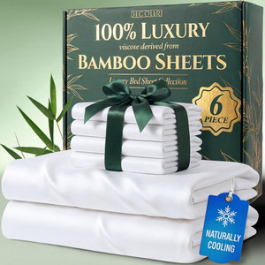 DECOLURE 100% Viscose Derived from Bamboo Sheets King Size - Luxury 6 Pc Naturally Cooling Sheets, Ultra Soft Bed Set - Deep 17" Pockets, Durable Dou