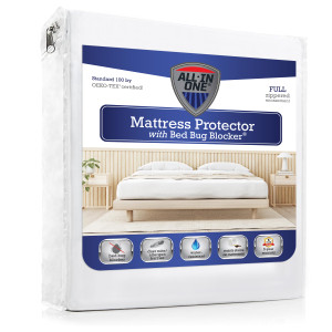 All-in-One Mattress Protector, Zippered Encasement, Water & Stain Resistant, Triple Seal Protection, Full, White