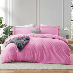 Hearth & Harbor Light Pink Duvet Cover Full Size - 3 Piece Soft Double Brushed Bedding Set - Includes 1 Full Duvet Cover with Button Closure 80x90 in