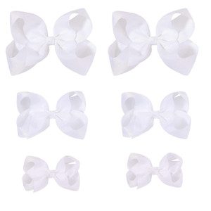 White Bows for Girls,6PCS Hand-made Grosgrain Ribbon Hair Bows Alligator Clips Hair Accessories for Little Teen Toddler Girls Kids (White)