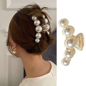 Large Pearl Hair Claw Clips for Strong Hold - Nonslip Champagne Color Hair Jaw Clips for Thick/Thin Hair, Daily Fashion, Birthdays, Weddings - Women'