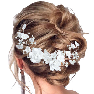 Pearl Bridal Hair Vine with Flowers - Wedding Hair Accessories for Brides, Hair Clips and Vines for Women