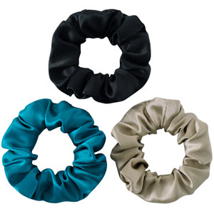 SOBONNY MulberrySilk Scrunchies for Women Hair Ties for Sleep and Night Hair Sleep, Women Grils Silk Hair Ties 3 Pack?Black,Taupe,Peacock blue?