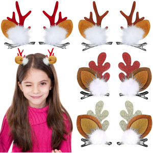 4 Pairs Cute Christmas Hair Clips Reindeer Antlers Ears Bow Clips Decorative for Women Girls Hair Accessories Christmas Party(Classic)