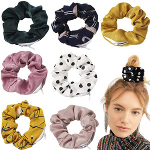 DINPREY Chiffon Dots Hair Scrunchie with zipper pouch, 7 Pcs Bright colors Hair Ties for Vsco Girl Stuff, Soft Stash Floral Scrunchies Silk Hair Elas