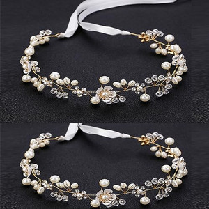 KAYZON Hairband, Gold 2PCS, Wedding Hair Accessory for Flower Girls, Princess Headpiece, Pearl Headband, Women Headbands