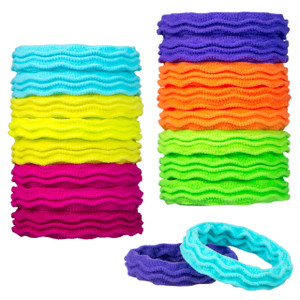18pc Waved Ponytail Elastic Set in Bright Colors - Ponytail Holders Hair Ties Value Pack - Colorful Ponytail Holders Wavy Textured Hair Ties For Wome
