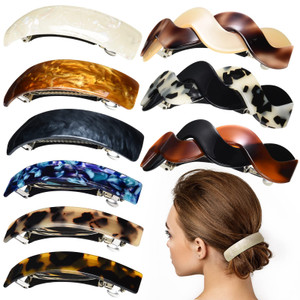 Yinder 9 Pcs Hair Clips Large Hair Barrettes Long Elegant French Barrettes for Women Classic Tortoise Shell Clamp Acetate Retro Clips 3.5' Automatic