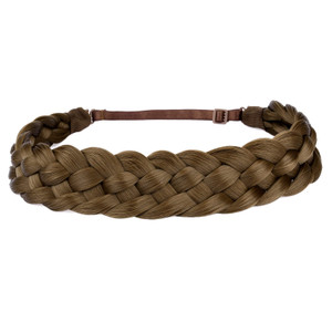 BOBIYA 5 Strands Synthetic Hair Braided Classic Chunky Wide Plaited Headband Elastic Stretch Braid for Women Girl (Medium Brown)