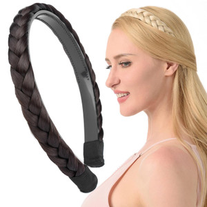 DIGUAN Width 0.9 inches Synthetic Hair Plaited Headband Braid With Teeth Hair Band Accessories for Women Girl (Dark Brunette)