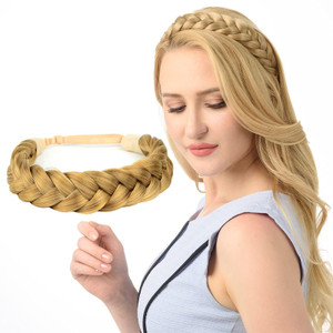 DIGUAN Huge 2 Strands Thick Synthetic Hair Braided Headband Classic Chunky Plaited Braids Elastic Stretch Hairpiece Women Girl Beauty accessory, 4oz