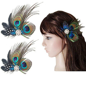 Comidox Hair Clip, Cute Peacock Feather with Rhinestones, Charming Peacock Headpiece Feather Hair Accessories for Women, Weddings, Parties, Halloween