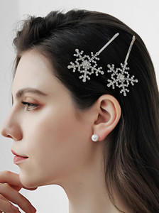 Sither 2 pcs Crystal Snowflake Barrettes for Women Girls Rhinestone Barrettes Set Headpiece for Wedding Prom Halloween Party Winter Hair Accessories