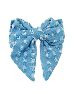 Denim Hair Clip Pin Bow Girls Large Bows HairPin BW01 (Light Blue)