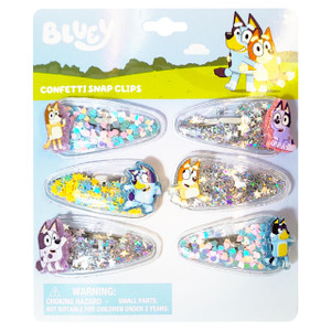 LUV HER Bluey Hair Accessories For Girls, 6pc Cute Hair Clips with Favorite Bluey Character Charms, Magical Confetti Hair Clips, Ages 3+