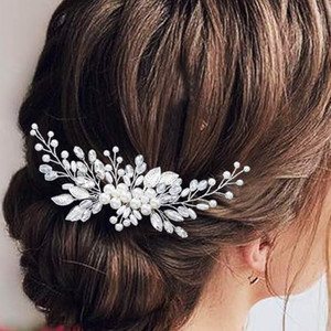 Latious Pearl Wedding Hair Comb Silver Bridal Hair Accessories Leaf Hair Clip for Women and Girls (A-Silver)