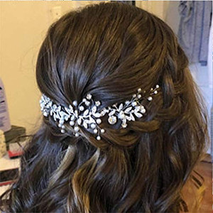 Unsutuo Bridal Crystal Headband Silver Rhinestone Hair Vine Pearls Wedding Hair Accessories for Women and Girls(Silver)
