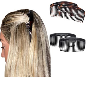 Camila Paris French Side Combs Large 2 Colors Each Curved French Twist Hair Combs Decorative, Strong Hold Hair Clips for Women Bun Chignon Up-Do, No