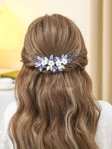 Unicra Butterfly Bride Wedding Hair Vine Blue Pearl Bridal Hair Piece Silver Rhinestone Headband for Women and Girls