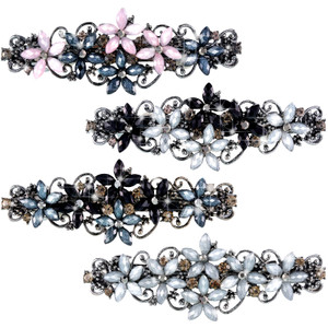 Janinka 4 Pcs Flower Barrettes for Women Ladies, Rhinestones Hair Accessories Crystal Barrette Spring French Ponytail Hair Clips for Women Wedding St