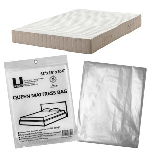 uBoxes Queen Mattress Clear Plastic Poly Covers, 61 x 15 x 104 inch, Heavy Duty 2 mil, 1 Pack