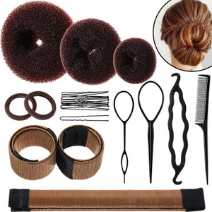 WILLBOND Hair Bun Shaper Set, 3 Pcs Hair Donut, 2 Pcs Bun Marker, 4 Pieces Ponytail Tool, 10 Pieces Bobby Pins and 2 Elastic Bands, Hairs Styling Acc